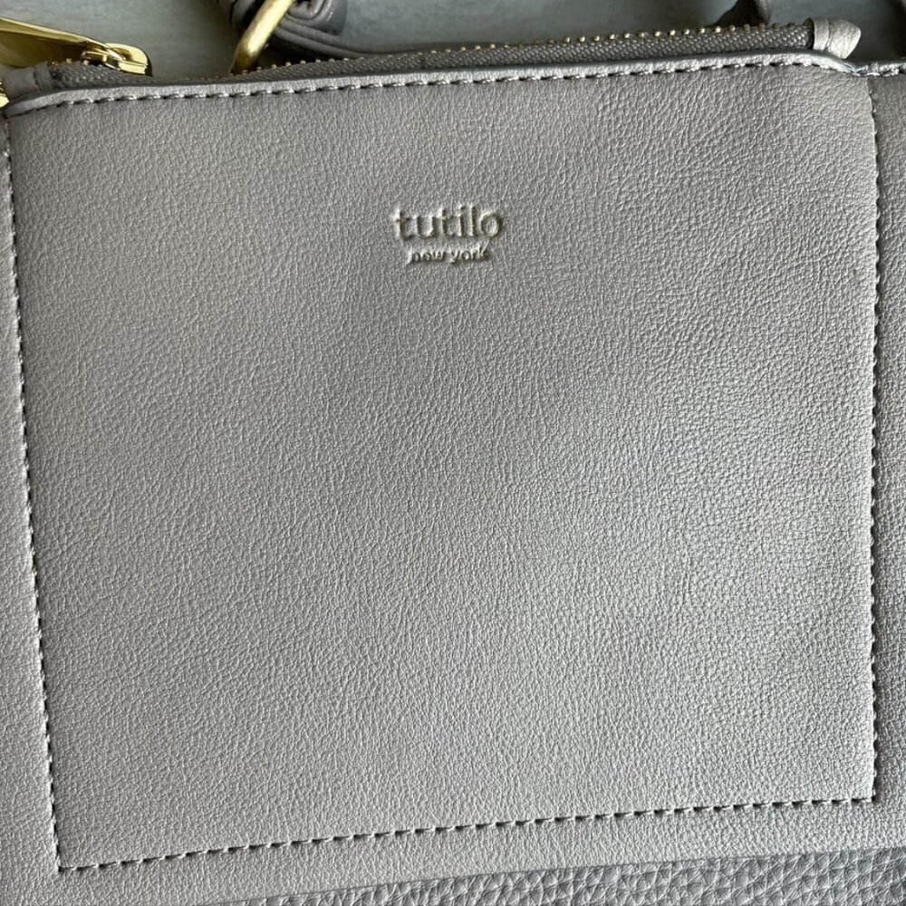Tutilo New York Nude Beige Gray Crossbody Shoulder Bag Vegan Leather - Picture 2 of 9
